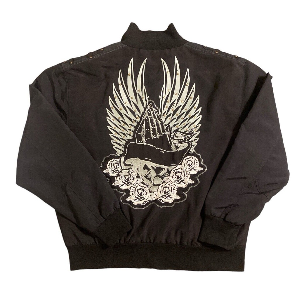 Black Label Jacket Men’s XXL Black Embroidered Lined Streetwear Retro Y2K